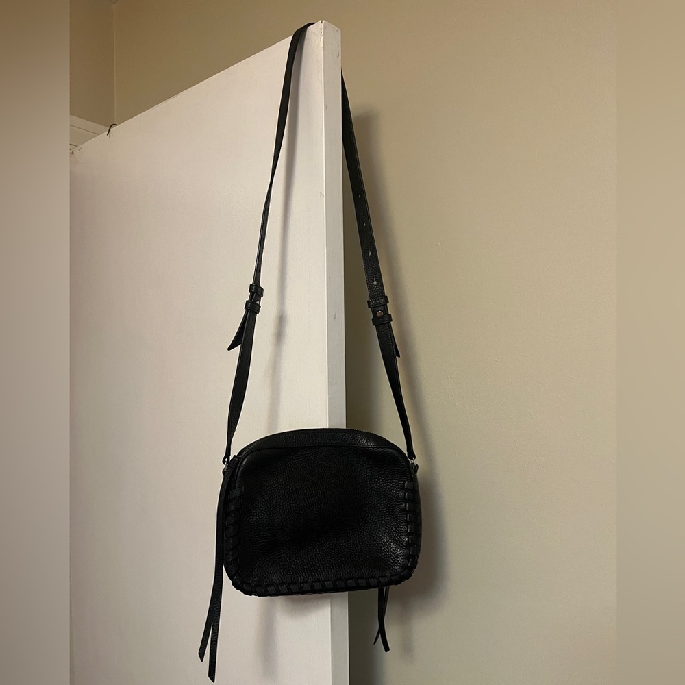 ALLSAINTS black leather Kepi mini crossbody bag whip stitch excellent condition